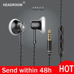 New HEADROOM MS16 Custom with Mic Sports Running Music HIFI Earphone Flat Earbud Stereo Bass for iPhone xiaomi