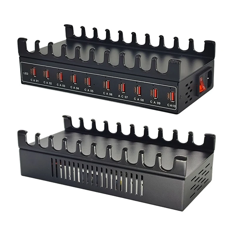 CE FCC Aluminum Alloy 1200W Multi Device Charging Station 120-Ports USB C Charging Docking Station Organizer With Cooling Fan