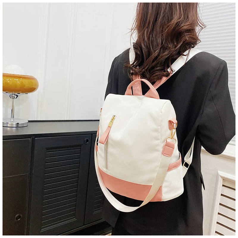 Waterproof Oxford Cloth Stitching Women\'s Backpack Anti-theft Back Zipper Girls Schoolbag Casual Travel Single Shoulder Backpack