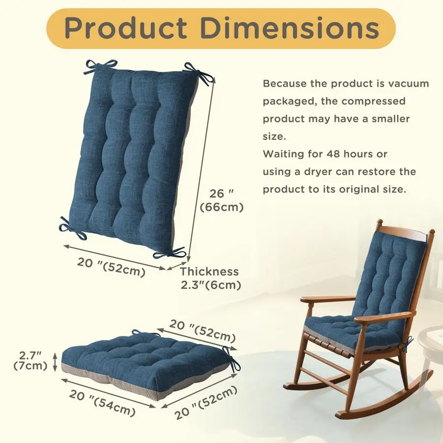 Chair Cushion Indoor Extra Large Rocking Chair Pads High Back Non Slip Textured Seat and Back Cushion Set with Ties for Wooden R