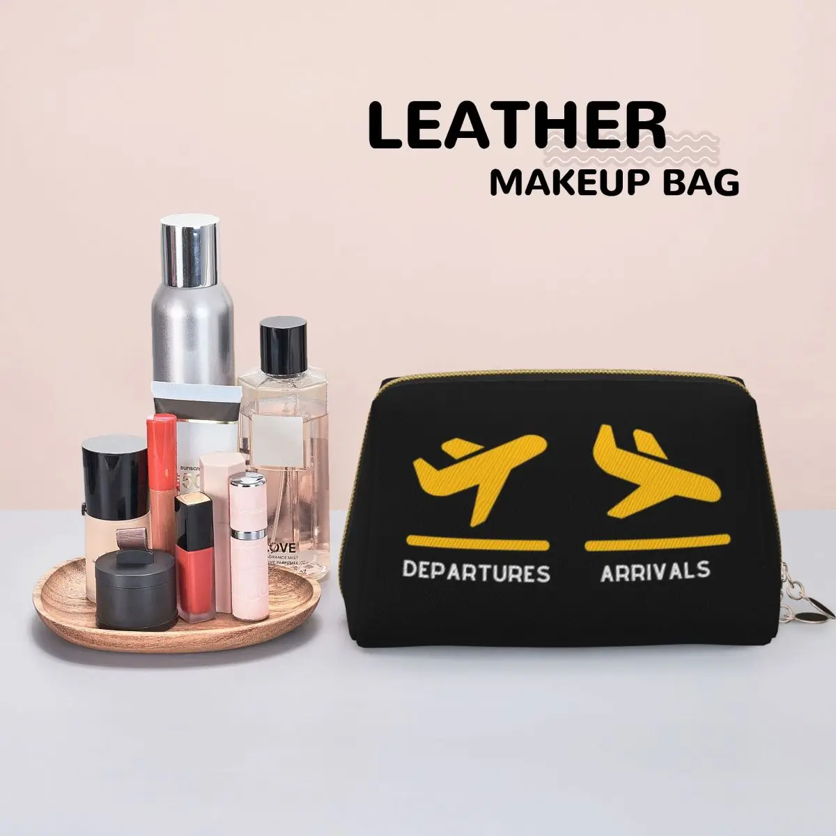 Departures Arrivals Aviation Design Airport Women Cosmetic Bags Travel Makeup Organizer Pouch Toiletry Storage Dopp Kit Box