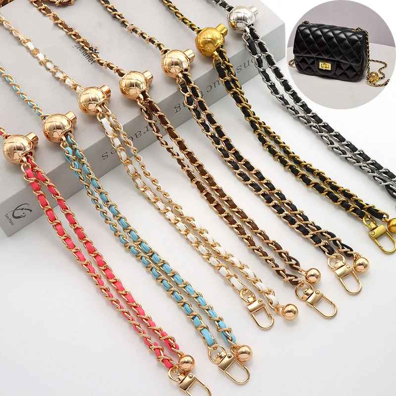 120cm Adjustable Bag Chain Replacement Golden Ball Crossbody Handbag Straps Leather&Metal Shoulder Bag Chains Bag Accessories