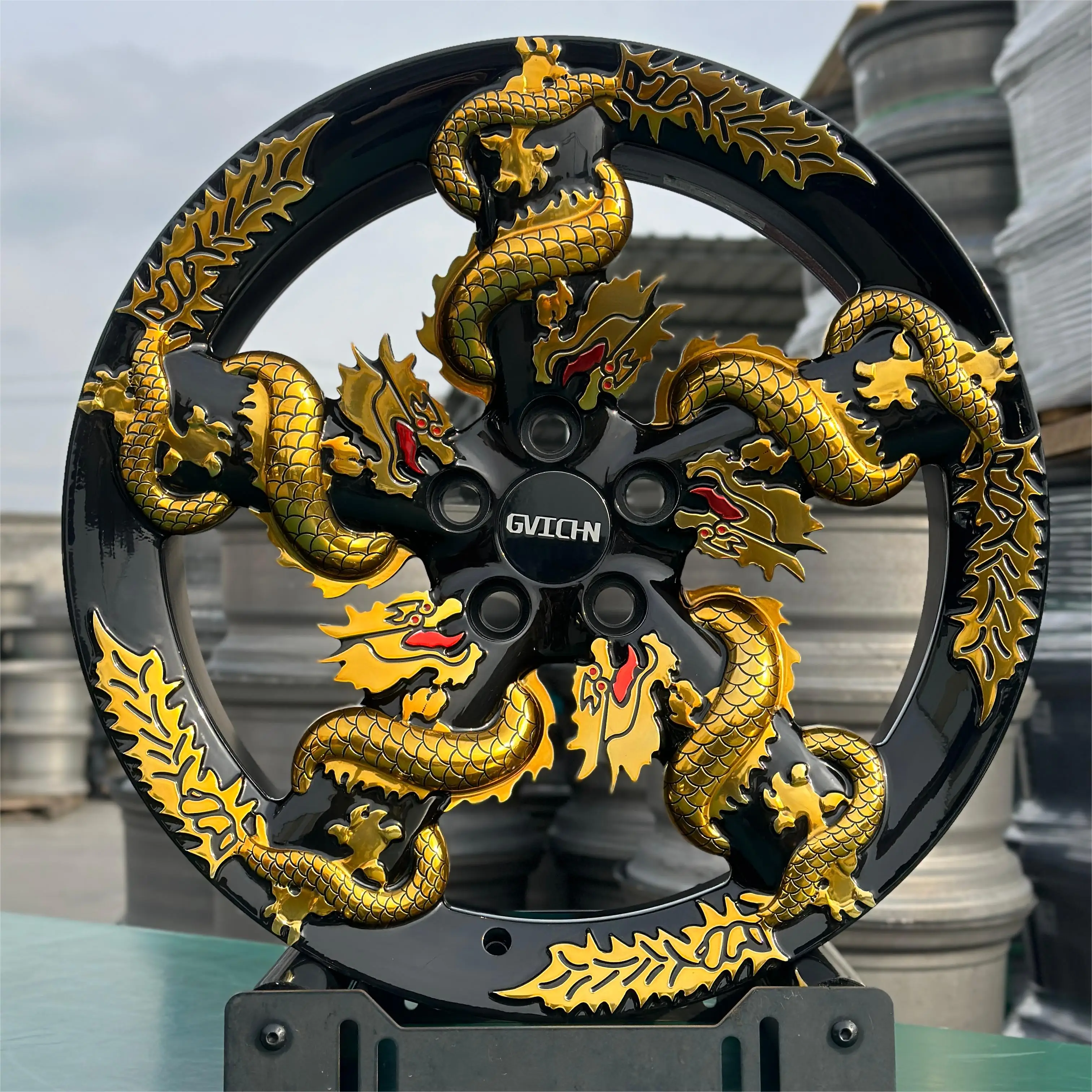 One-Piece Black With Gold Loong Wheel Custom Wheel Rim 16-30 Inches 6061 Aluminum Alloy Multi-Spoke for Modification Car Custom