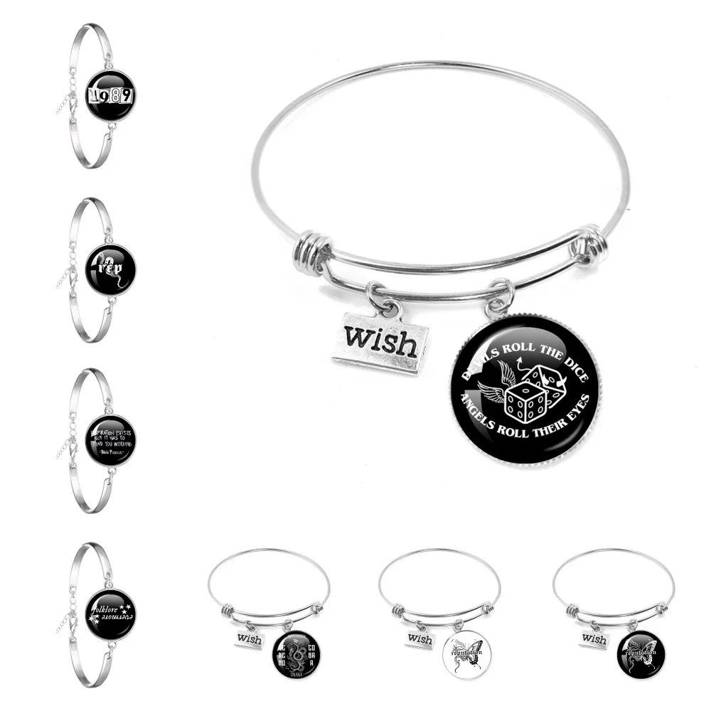 Swift Pop Album Music 1989,Red,Lover,Folklore And Reputation Glass Cabochon Alloy Bracelet Jewelry Gift For Fans