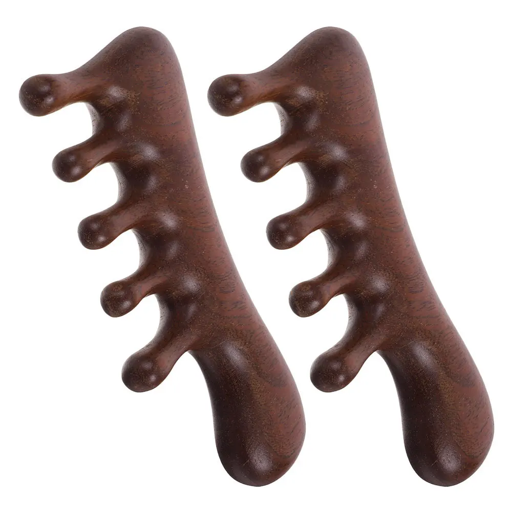 

2pcs Wooden Wide Tooth Comb Ergonomic Head Massage Tool For Scalp Care Detangling Curly Hair Portable Sturdy Wood Hair Comb