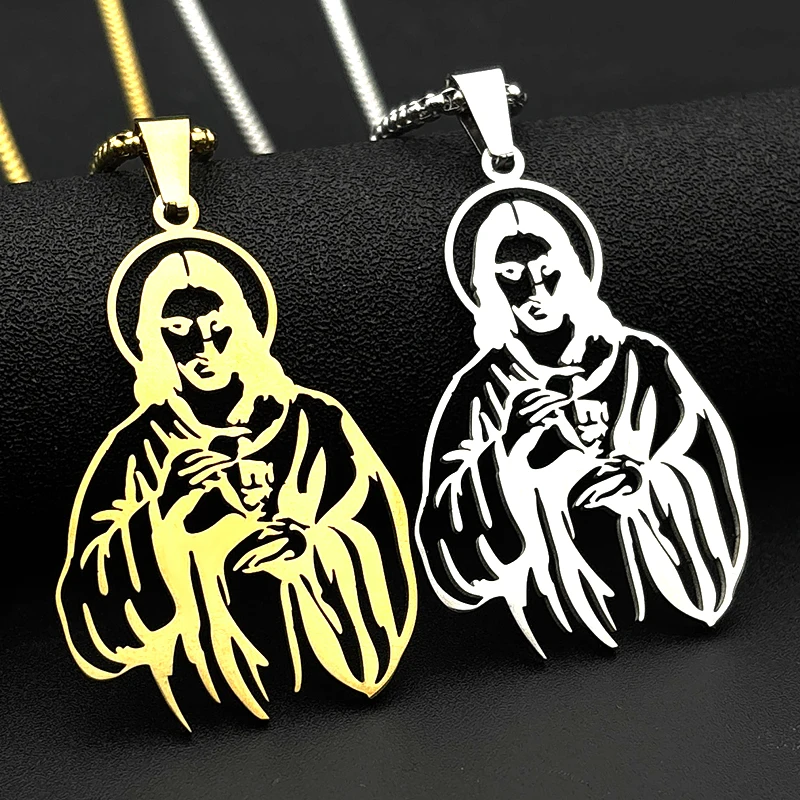 الجوف المسيحية يسوع قلادة قلادة النساء الرجال الفولاذ المقاوم للصدأ الذهب والفضة اللون الدين الإيمان تميمة سلسلة مجوهرات هدية