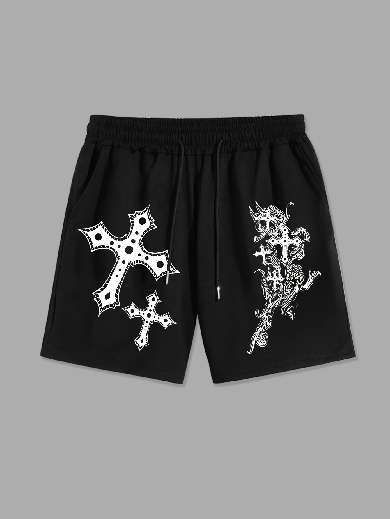 Men's Breathable Casual Sports Shorts with Cross Printed Loose Fit and Pockets Suitable for Daily Wear
