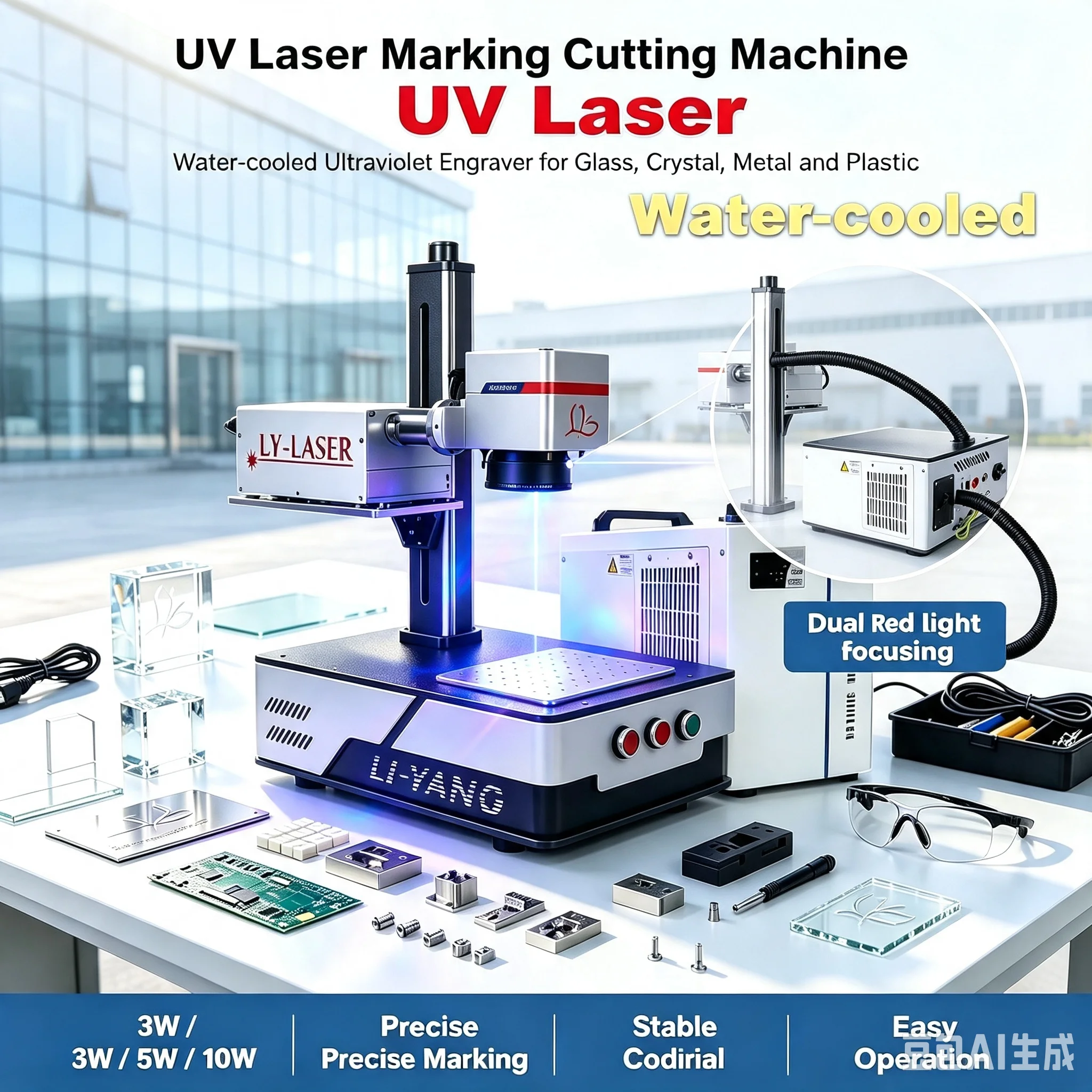 UV Laser Marking Machine 3/5W 10W Ultraviolet Laser Engraving Cutter Air/Water Cooling UV Marker for Glass Crystal Plastic Metal