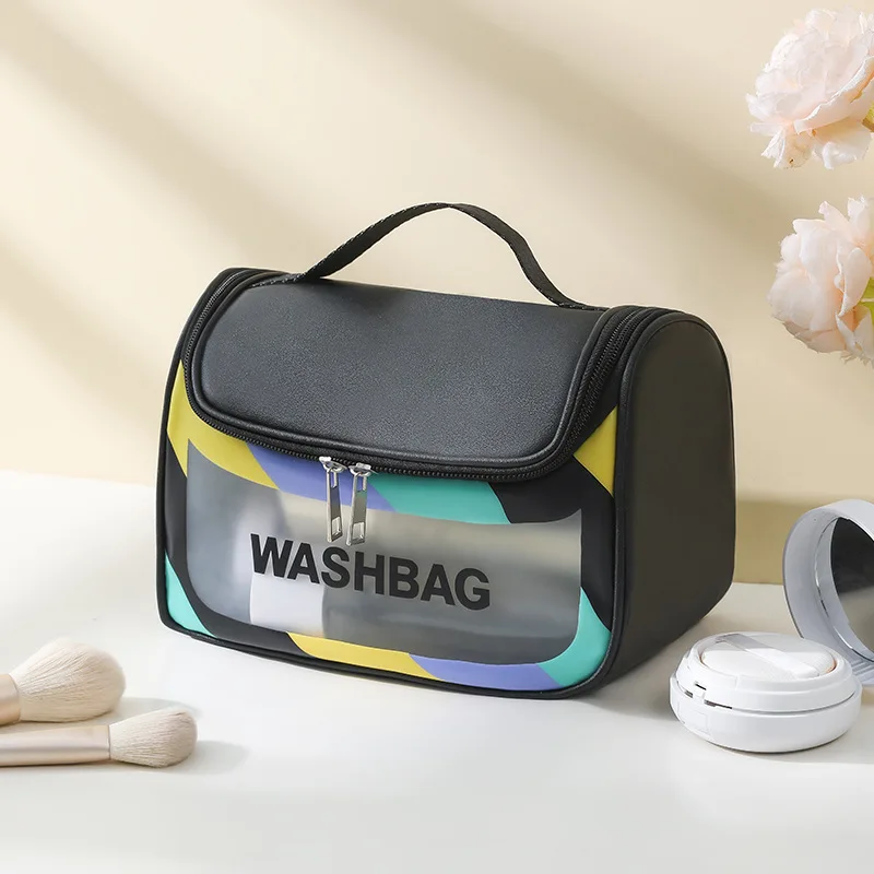 Borsa da viaggio per donna in PU borsa da toilette organizzare borsa per cosmetici impermeabile in PVC borsa per il trucco trasparente portatile