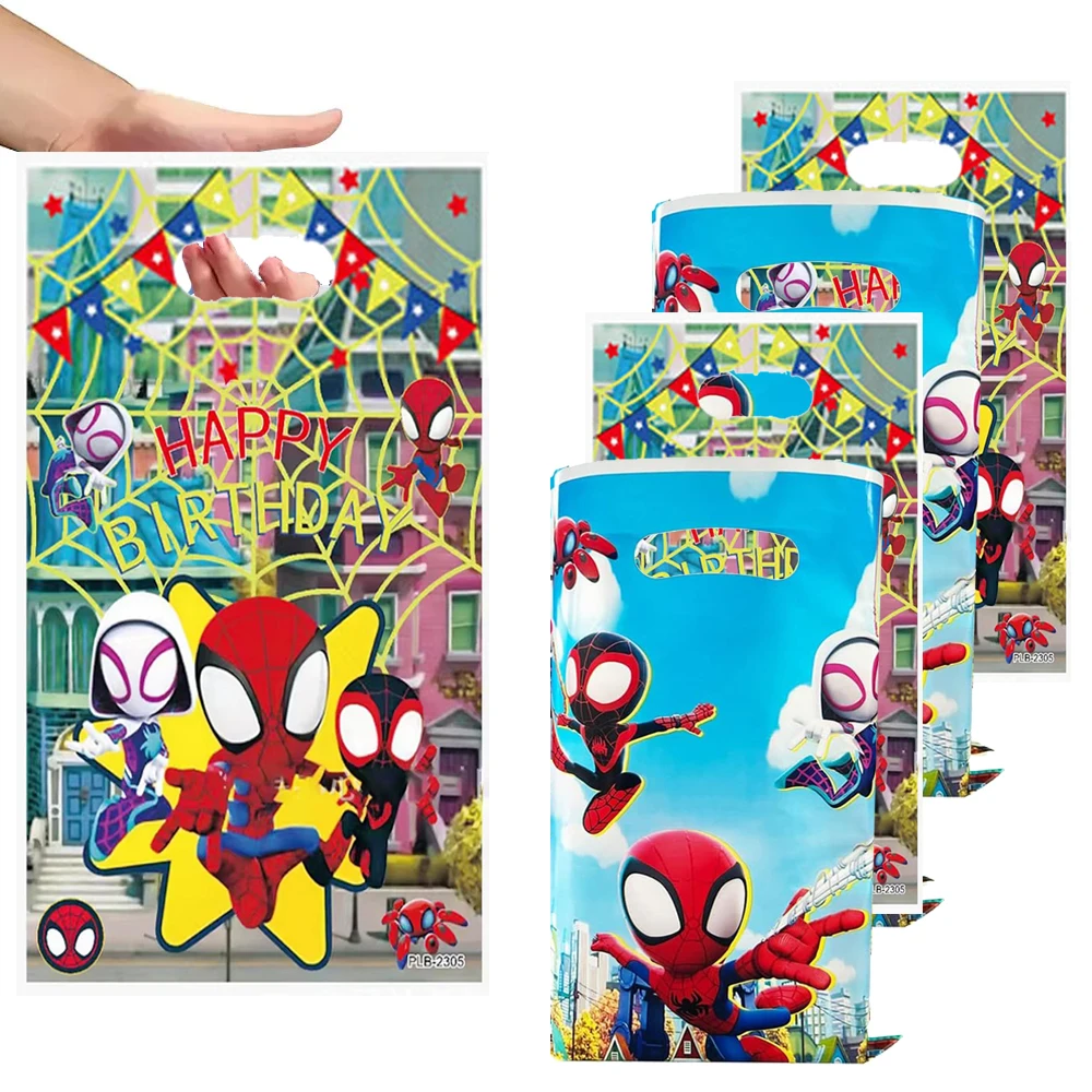 10/40Pc Spidey And His Amazing Friends Gift Bags Spiderman Birthday Candy Bag Handle Gift Bag for Superhero Theme Party Favors