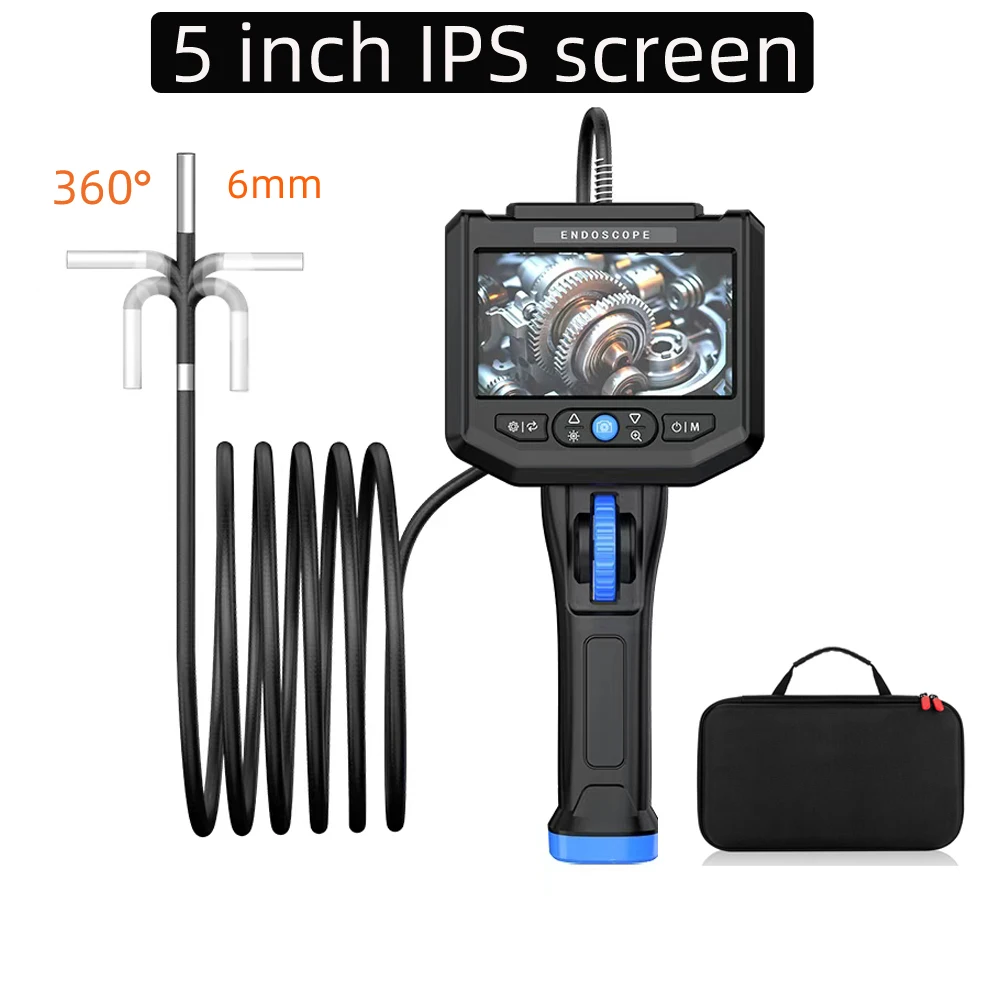 360° Rotating Articulating Endoscope 5 Inch IPS Screen 1080P HD Borescope Camera IP67 Waterproof For Auto Mechanic Inspection