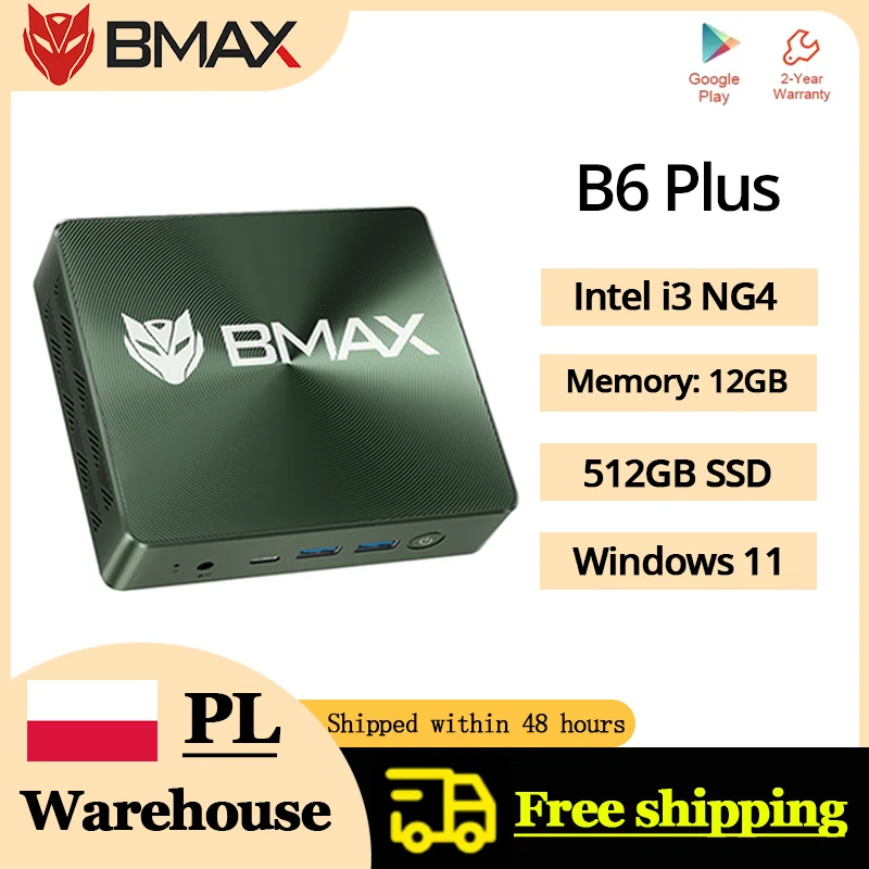BMAX B6 Plus Mini-pc: Intel i3-1000NG4, Windows 11, 12GB DDR4, 512GB NVMe SSD, Wi-Fi 5, Bluetooth 4.2, 3 × USB 3.0, 2 × HDMI