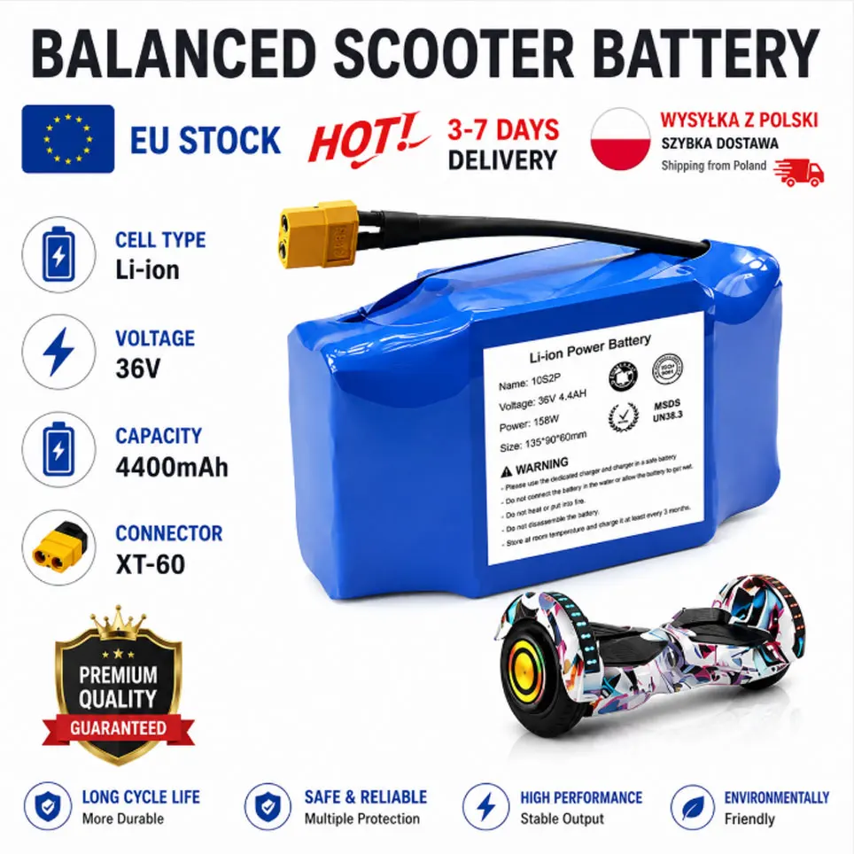 EU-Lagerbestand Polen, Lieferung in 3-7 Tagen, 10S2P 36V 4400mAh 18650 wiederaufladbarer Li-Ionen-Akku, Ersatzakku für Hoverboard, elektrisches selbstbalancierendes Scooter.
