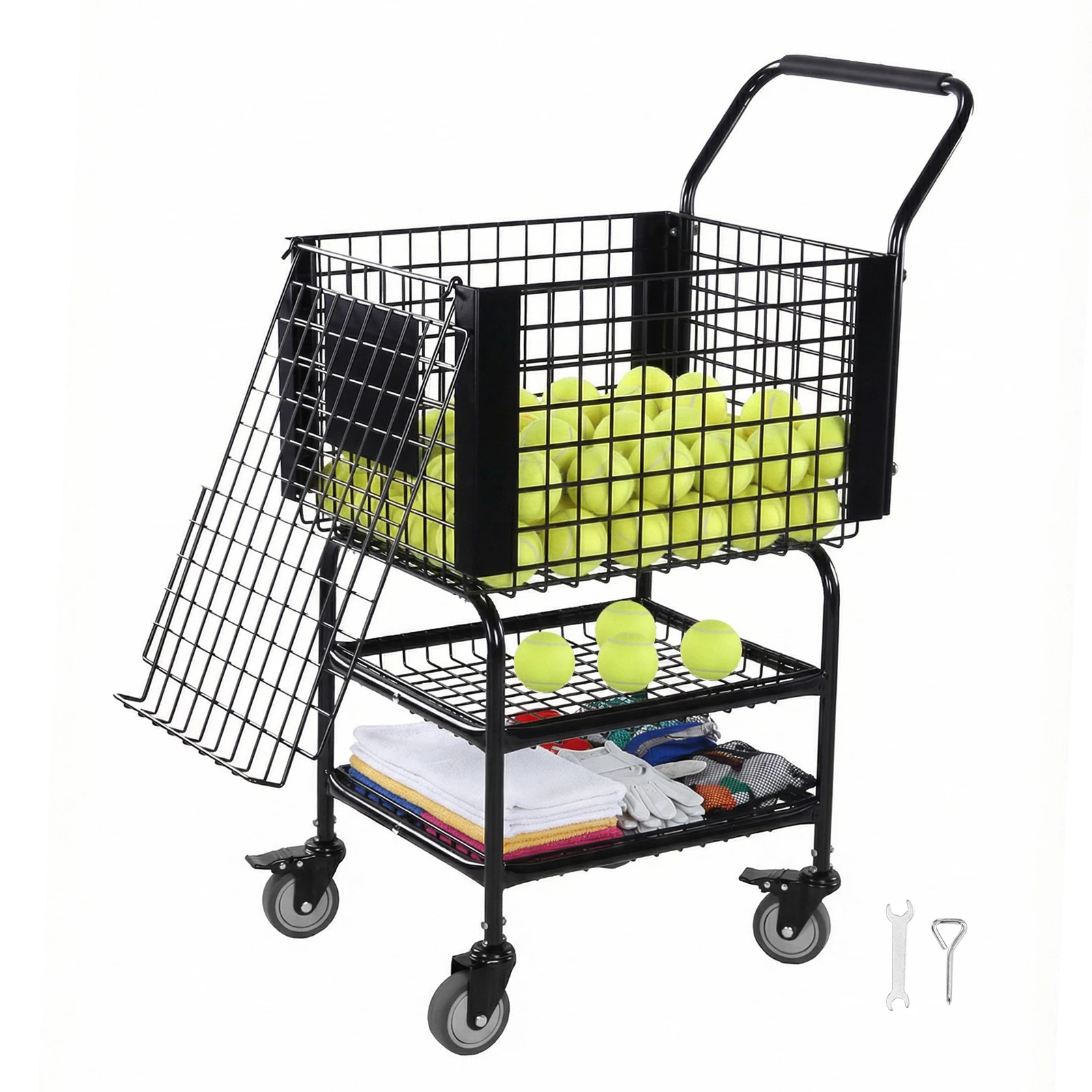 

Portable Tennis Cart Large Capacity Training Ball Pickup Basket Holds 350 Balls for Teaching & Court Use