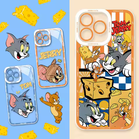 Anime Cute Tom And Jerry Phone Case For Samsung Galaxy S25 Edge S23 S22 S21 S24 Ultra Plus FE A56 A26 A36 5G A16 A06 4G A17 A07