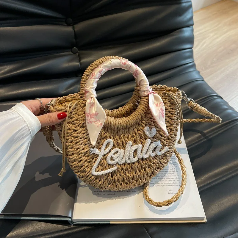 New Fashion Women Woven Bag Portable Vegetable Basket Female Bag Summer Popular Crossbody Straw Bag Purses and Handbags