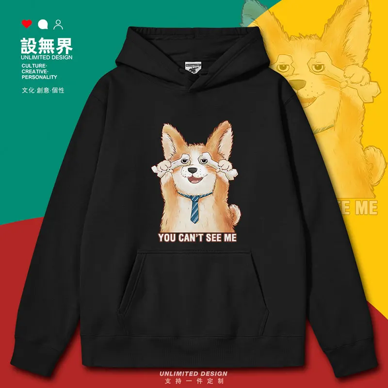 Dog Bone Covers Eyes, Male corgi, You Can't See My Cute Animal Pattern mens hoodies jerseys casual new autumn winter clothes