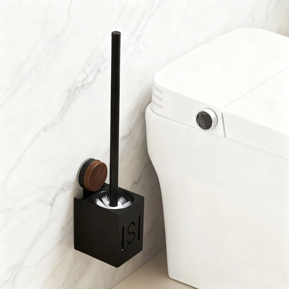 

Space Saving Toilet Brush and Wall Mounted Holder with Leak Proof Metal Body Splash Prevention Cover and Easy Cleaning