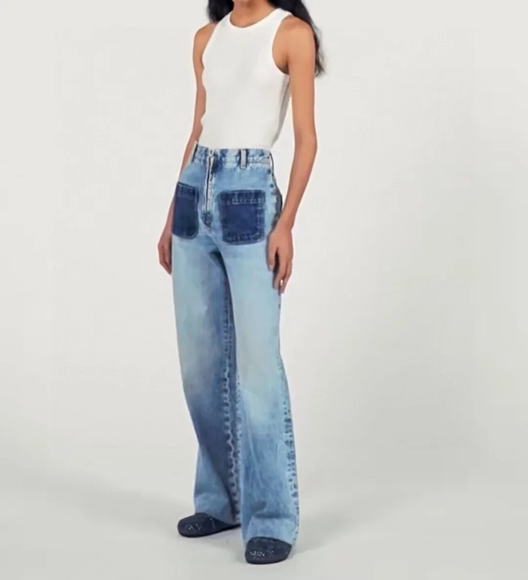 Pantaloni in denim a gamba dritta alla moda da donna personalizzati di fascia alta