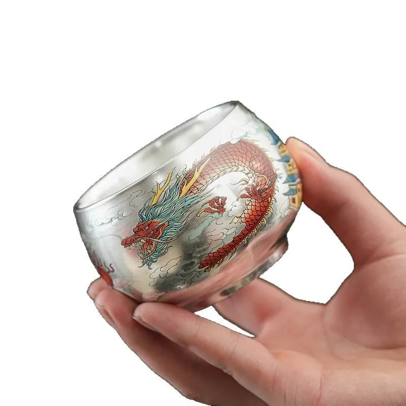 Longfeng lver teacup, high-end master cup, tea cup, birthday gift for friends and girlfriends, wedding business souvenir