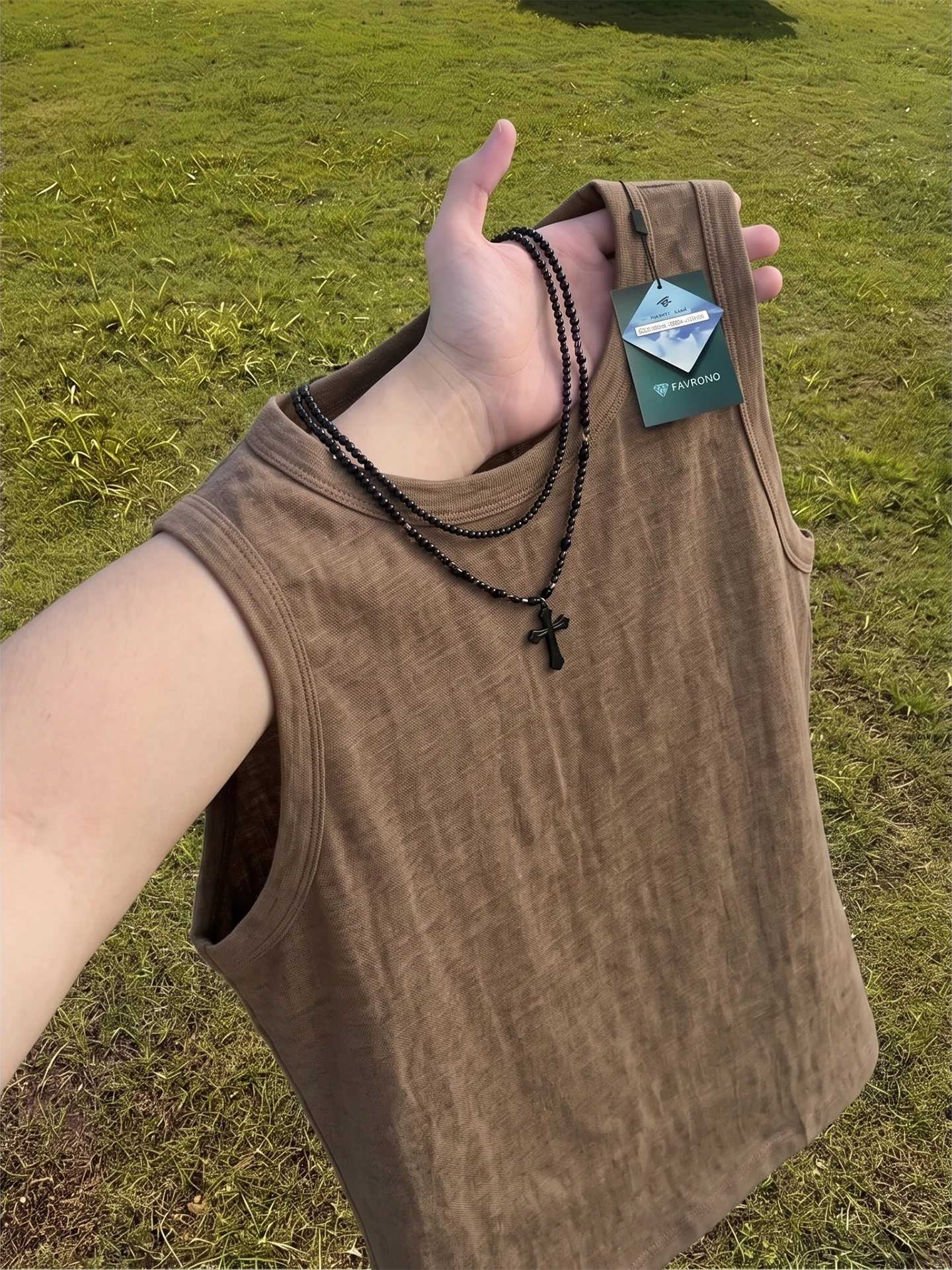 Café Brown Linen-Like Men's Sports Vest Summer Thin Training Fitness Dry Quick Sweat Shirt Sleeveless T-Shirt City Walk Casua...