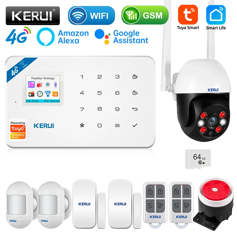 KERUI 433Mhz 4G 경보 보안 시스템 GSM/WiFi 무선 홈 경보 Tuya 스마트/스마트 라이프 도난 경보기 도어 센서 모션