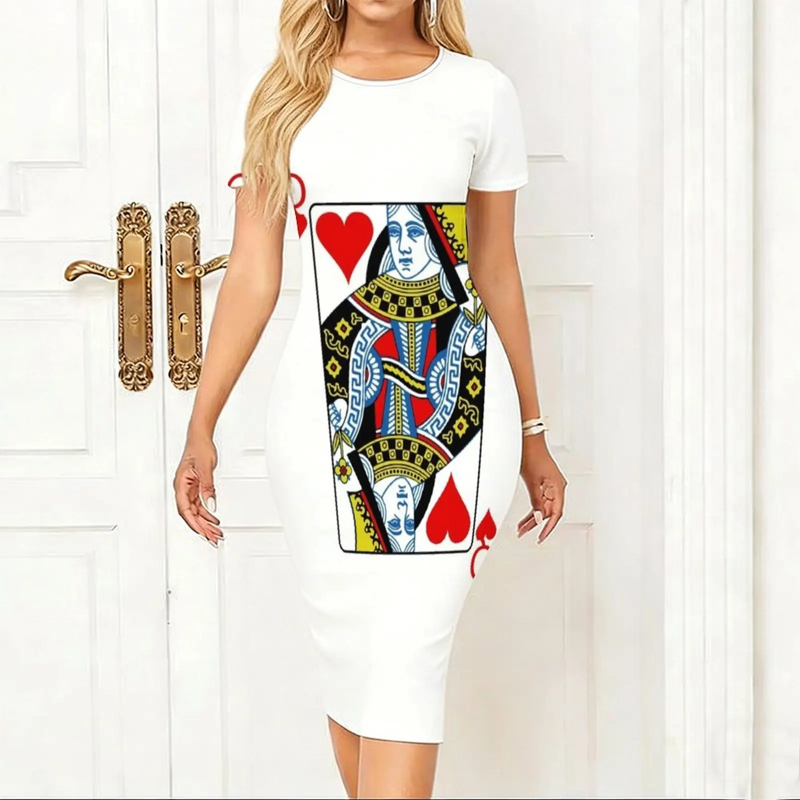 Queen of hearts playing card Women's Short sleeved Tight Hip hugging Skirt