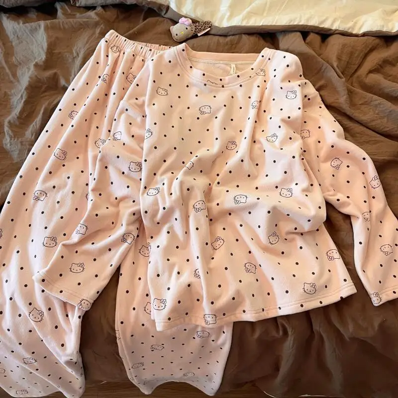 

Sanrios Autumn Pajamas Hello Kittys Kawaii Long Sleeves Trousers Home Clothes Sweet Loose Comfortable New Style Simple Trendy