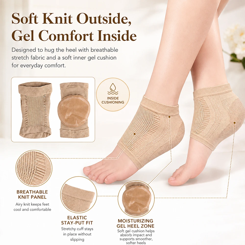 Heel Cover Pads Half Short Socks Mesh Gel Silicone Moisturizing Anti Wear Anti Dry Cracking Foot Protector Socks Care EID