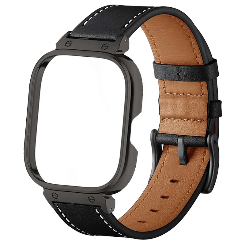 Juste de protection en métal pour bracelet en cuir pour montre intelligente Xiaomi Redmi Watch 4, housse de bracelet