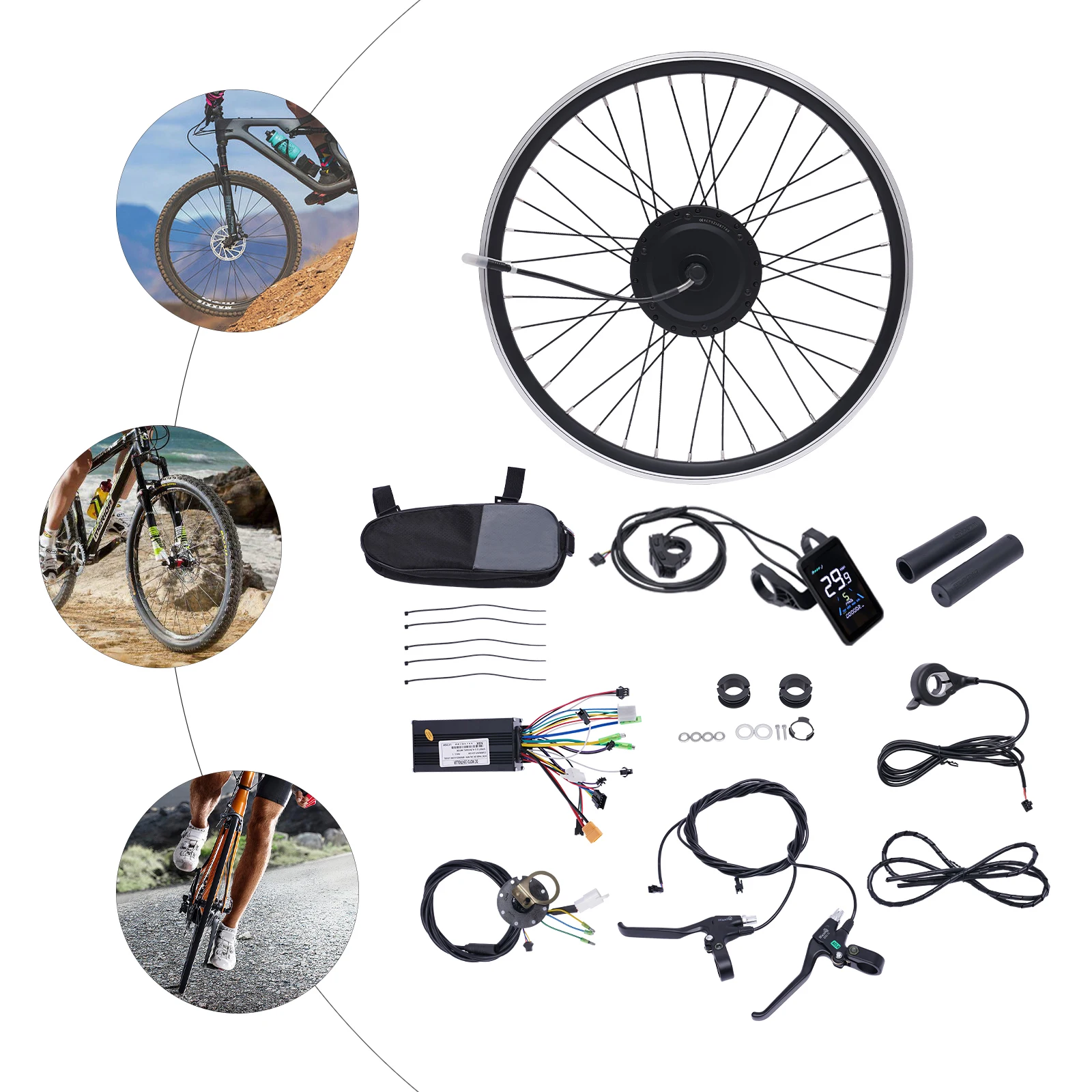 

24” 36V 500W Front/Rear Electric Bike Conversion Kit Ebike Rear Bicycle Hub Motor Wheel Conversion Kit with LCD Display
