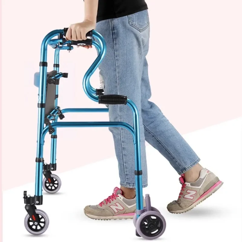 Aluminum Alloy Chair Wheeled Walker With Brake Stable Non-Slip Commode Chair Thickened High Load Bearing Foldable Design Seat