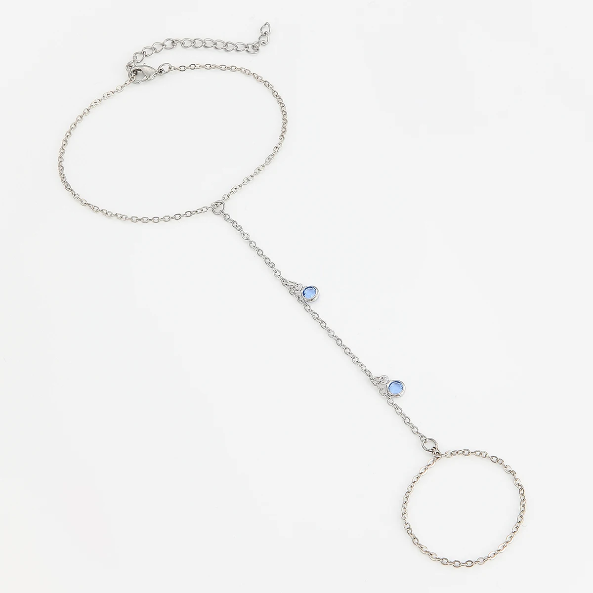 Vintage Bluish Wiolet Crystal Tassels Charm Boho Wrist Bracelet for Women Finger Ring Chains Simple Lady Aesthetic Jewelry Set