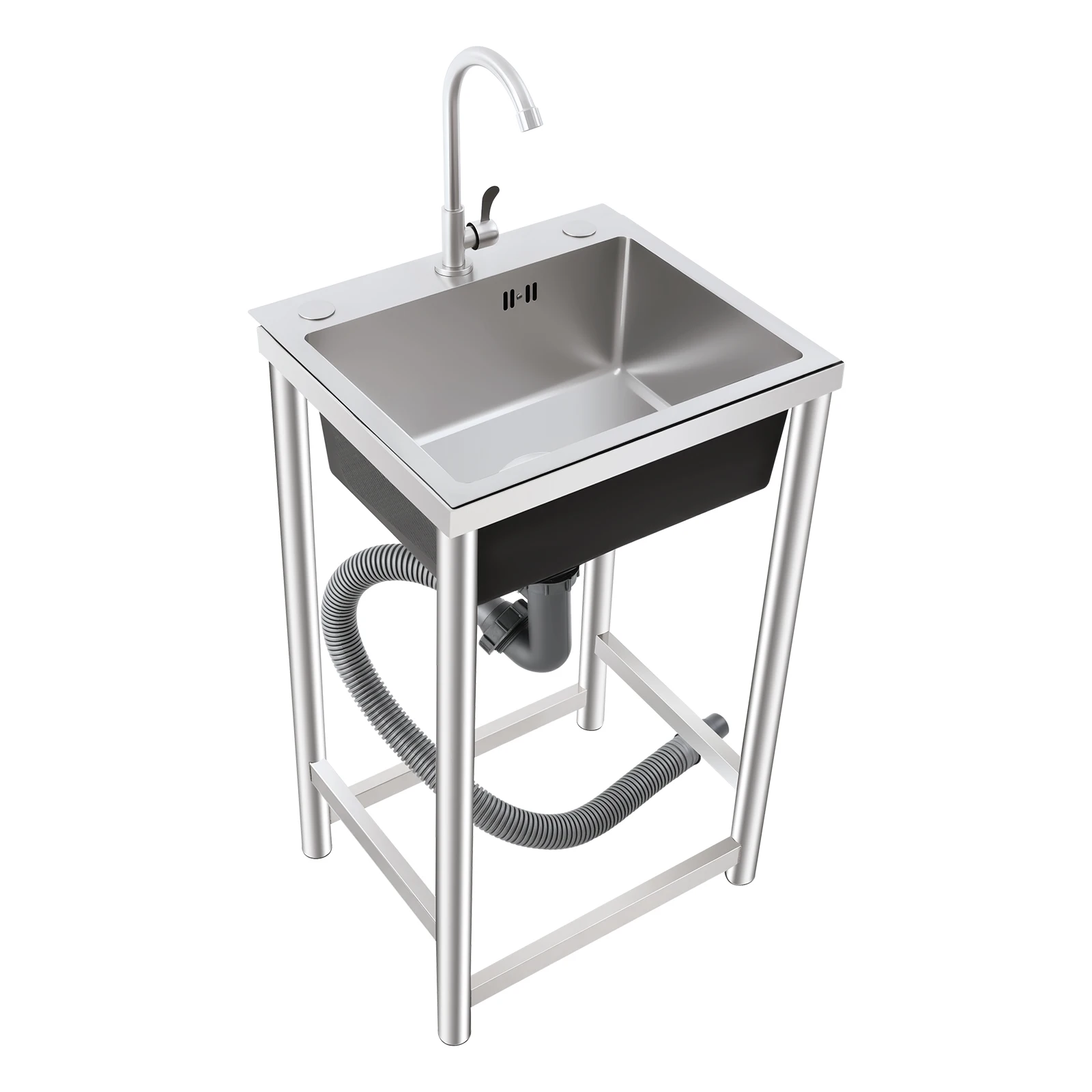 Freestanding Kitchen Sink with 360° Faucet, Single Bowl Commercial Sink, 45*41*75cm Utility Sink for Home/Restaurant view 5