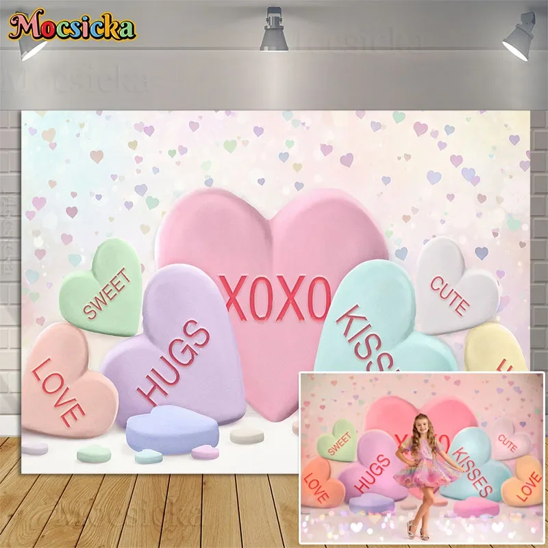 

Hugs and Kisses Valentine's Day Backdrops Photography Props huge love Heart Model Decor Kids Birthday Portrait Photo Background