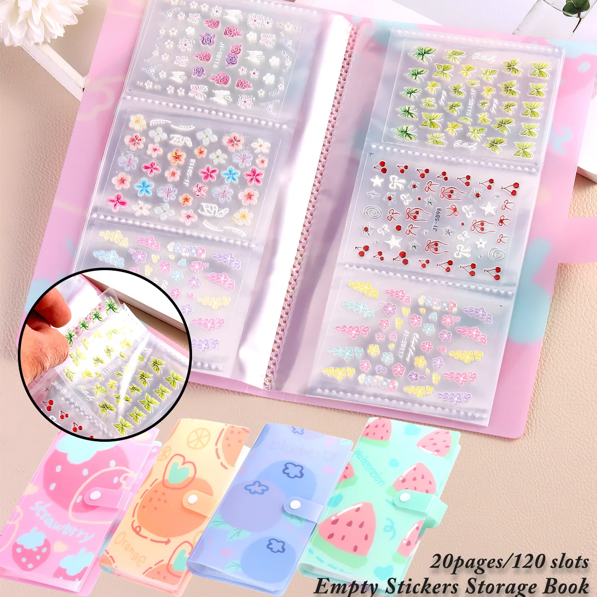 120 Slots Nail Stickers Storage Book Empty Nail Stickers Album Holder Photo Collection Book Water Decals Display Showing Shelf