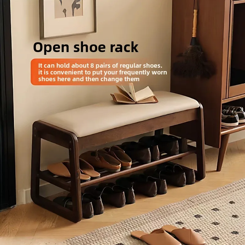 Solid wood shoe changing stool, household shoe wearing stool, soft pack stool, multi-layer shoe cabinet, solid wood shoe rack