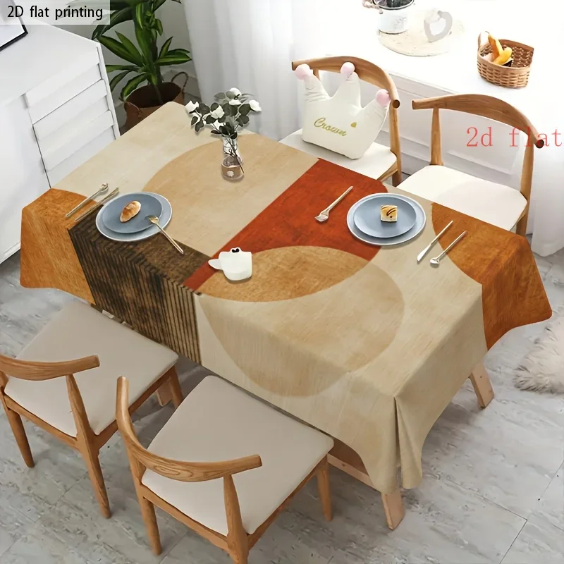 2D flat style, 1-piece set - Soft, fashionable and aesthetically pleasing abstract geometric multi-color printed tableclothxzj