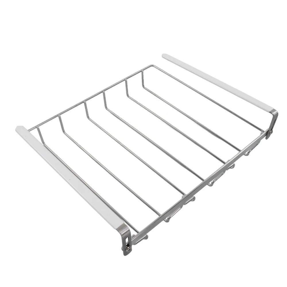 304 Stainless Steel Wine Glass Rack No-Drill Design 13.39×11.02×2.76in Stemware Storage Rack Wall Mount Goblet Storage Shelf