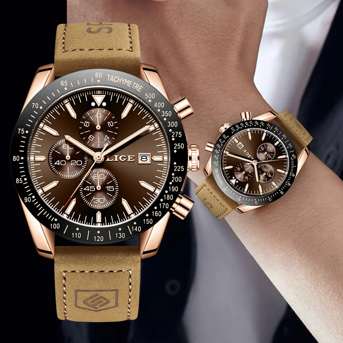 

LIGE, лучшие роскошные модные часы для мужчин, водостойкий светящийся хронограф, мужские часы, кожаные военные мужские кварцевые часы Reloj
