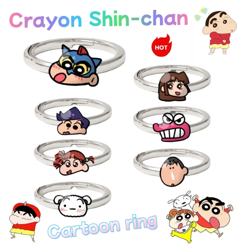Anillo ajustable de Crayon Shin-chan, bonito y moderno, personalizado, creativo, de dibujos animados, regalo de cumpleaños para amigos o parejas