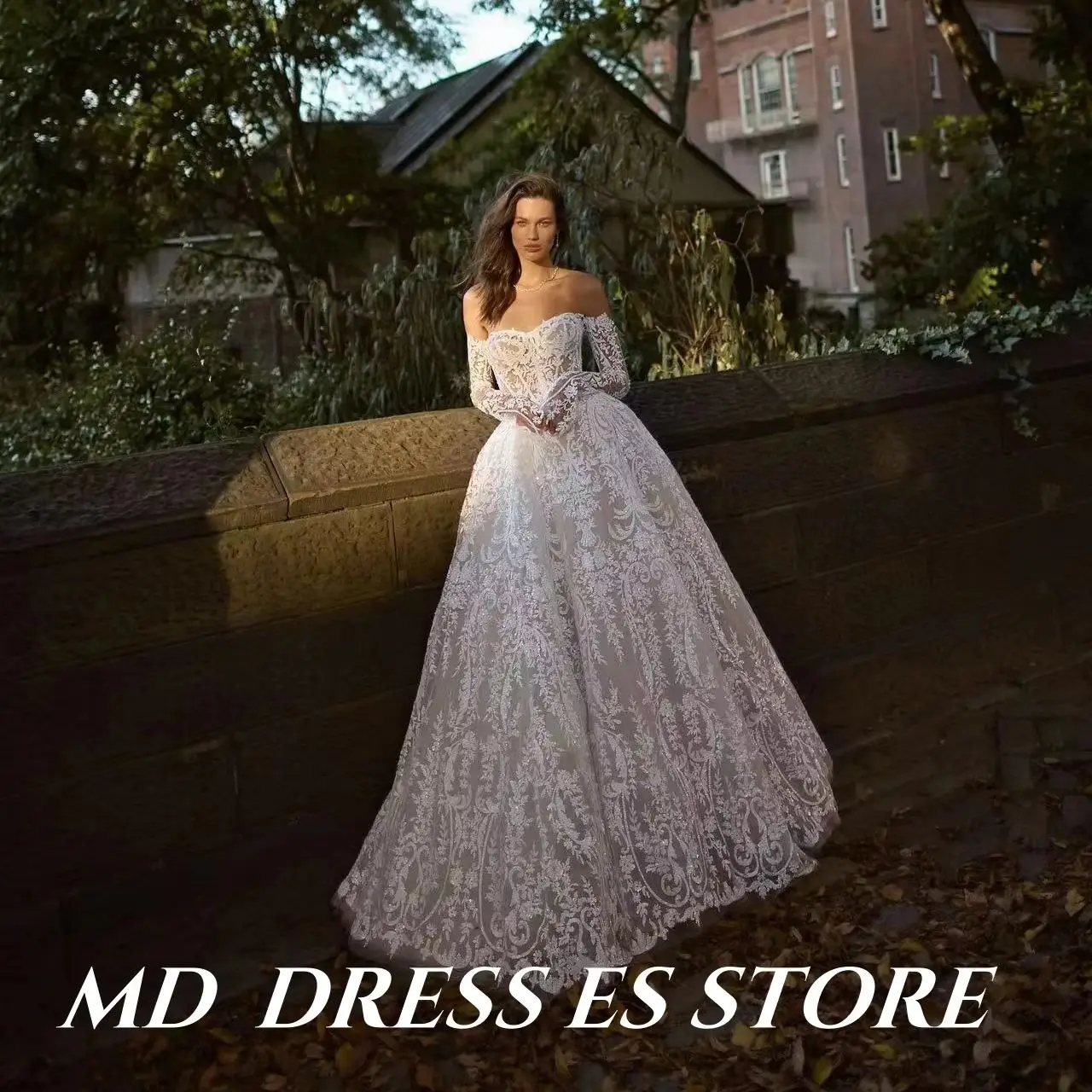 MD 2025 Modern White A-line Wedding Dresses Sweetheart Collar Floor-Length Bride Gowns Detachable Sleeves Embroidery Customized