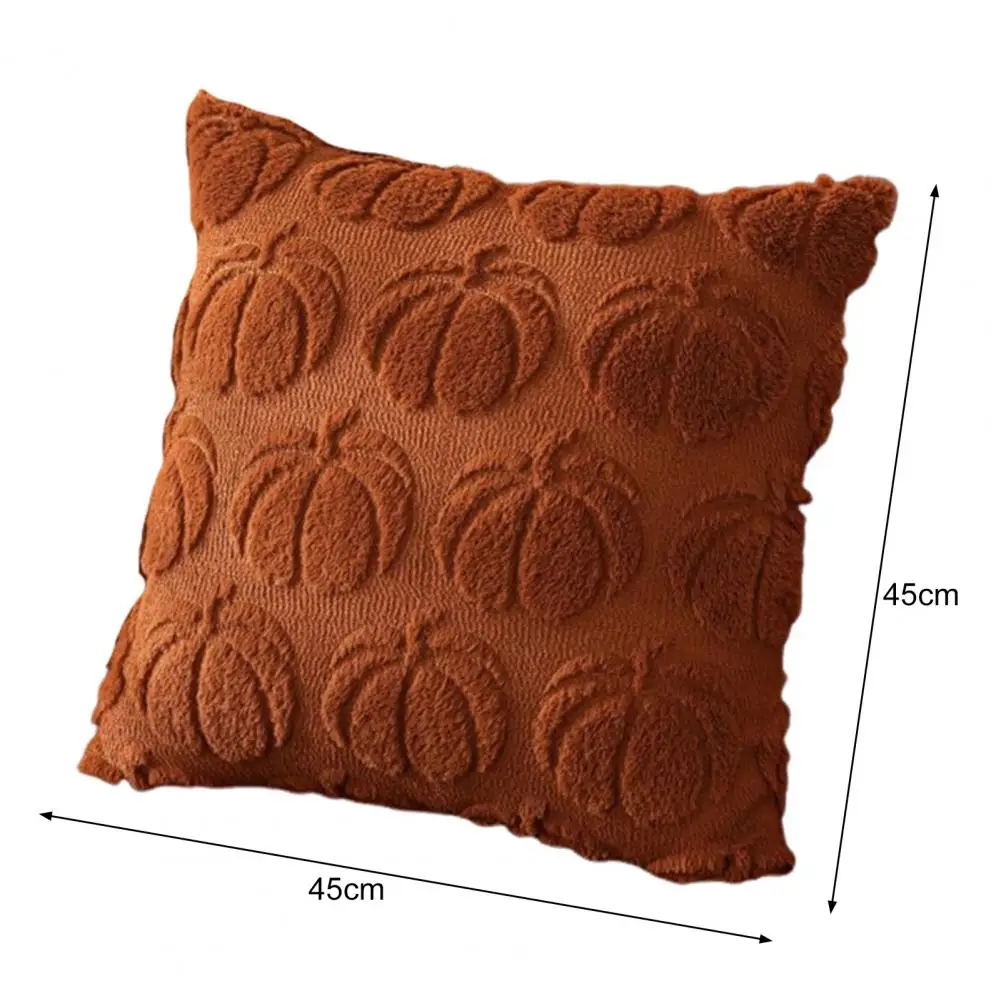 Halloween 3D Pumpkin Pattern Cushion Cover Solid Color Hidden Zipper Pillowcase Long PV Velvet Sofa Cushion Cover Festival