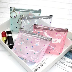 Monedero transparente de PVC para mujer, monedero con cremallera, tarjetero para mujer, Mini billetera de almacenamiento para lápiz labial, bolsa para llaves de amor