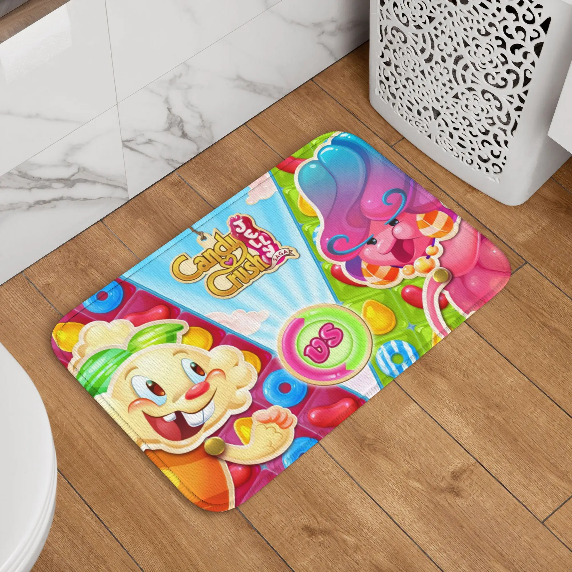 Tapete de Entrada Personalizado Colorido Candy Crush Saga Antiderrapante Absorvente para Área Externa, Tapete de Chão para Banheiro e Entrada