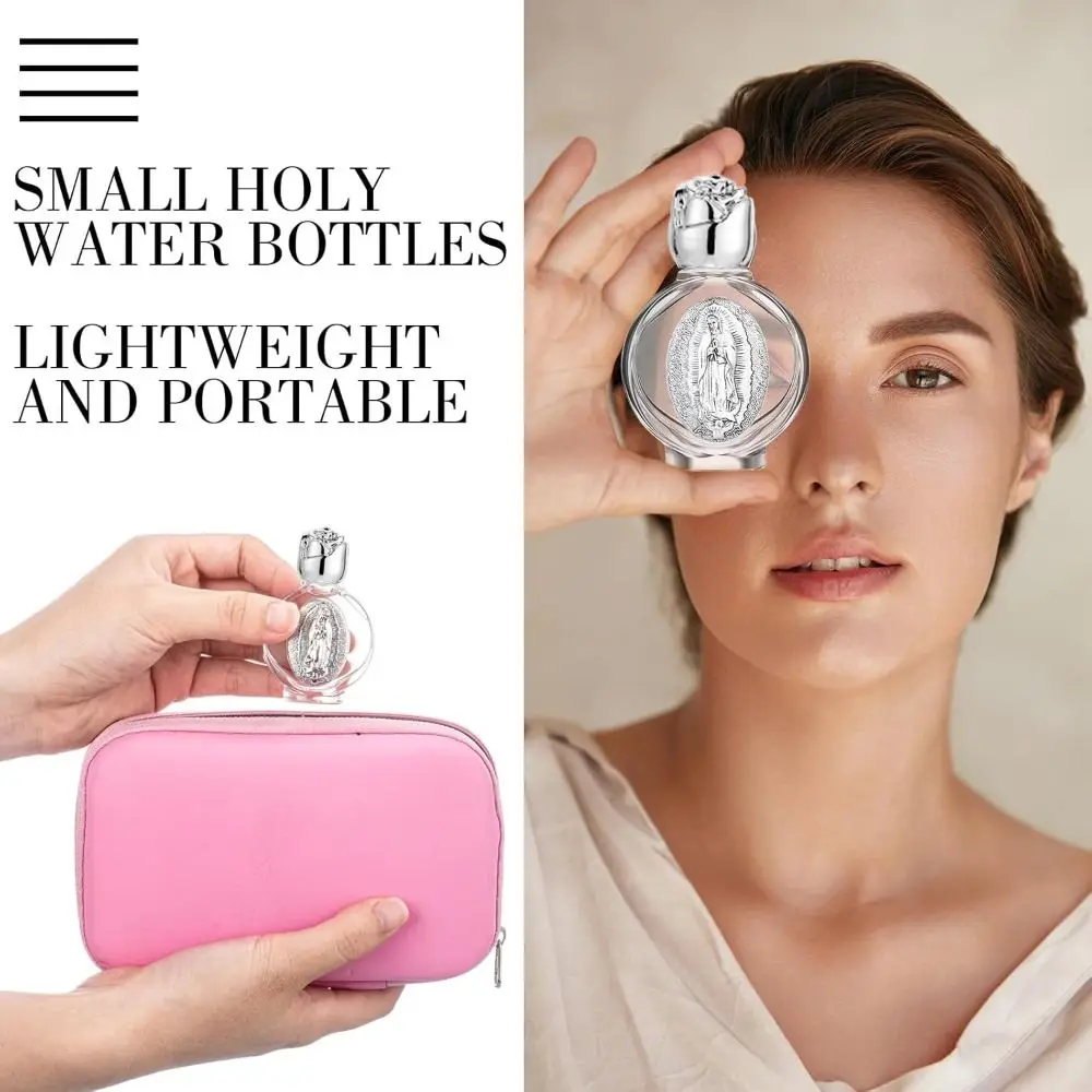 Botellas de agua bendita católicas de 0,5 Floz, experiencia de comunión, botella de agua bendita de vidrio en relieve plateado, San Miguel, el Arcángel