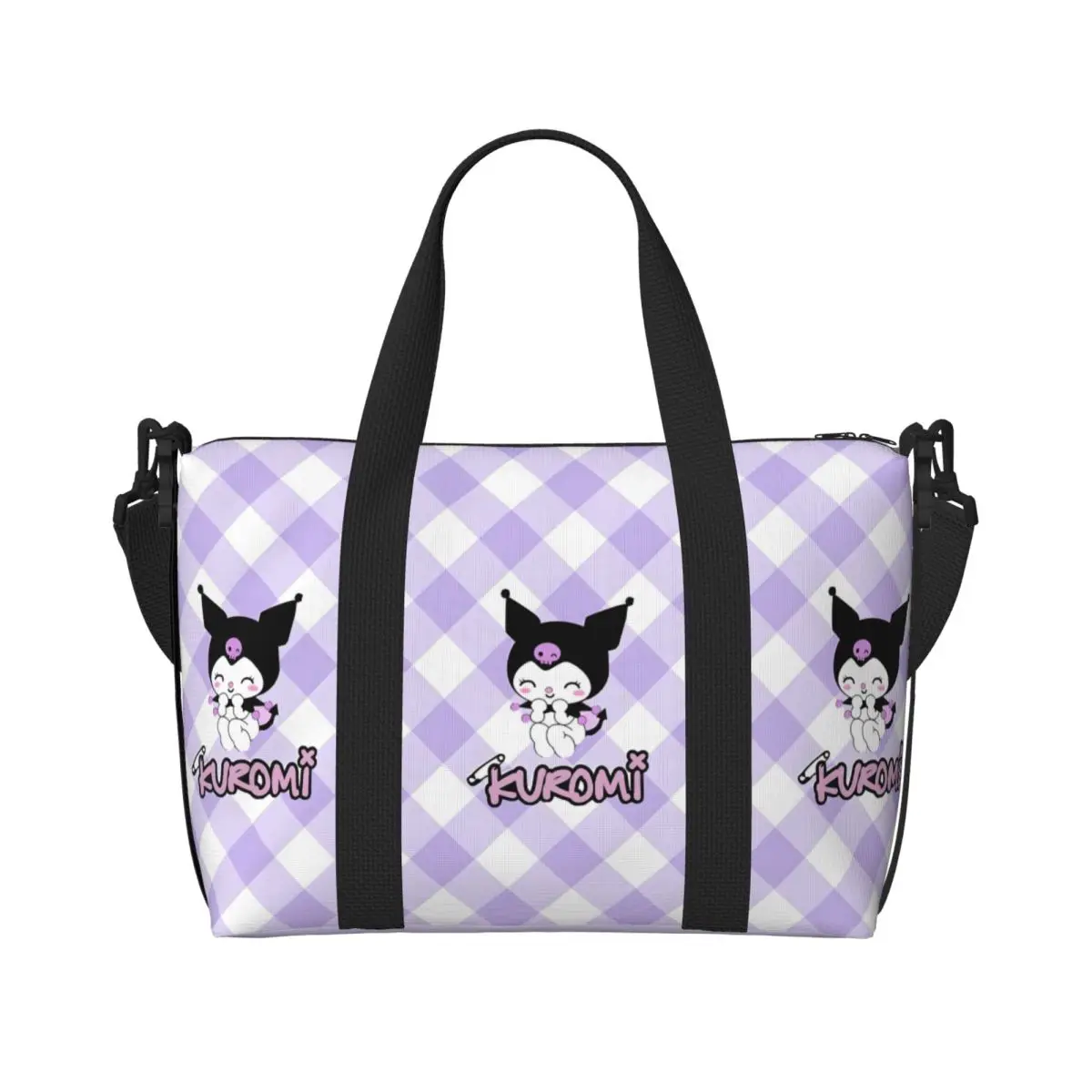 

Изготовленная на заказ большая сумка Kuromi для женщин, большая вместительная пляжная дорожная сумка для спортзала с героями мультфильмов