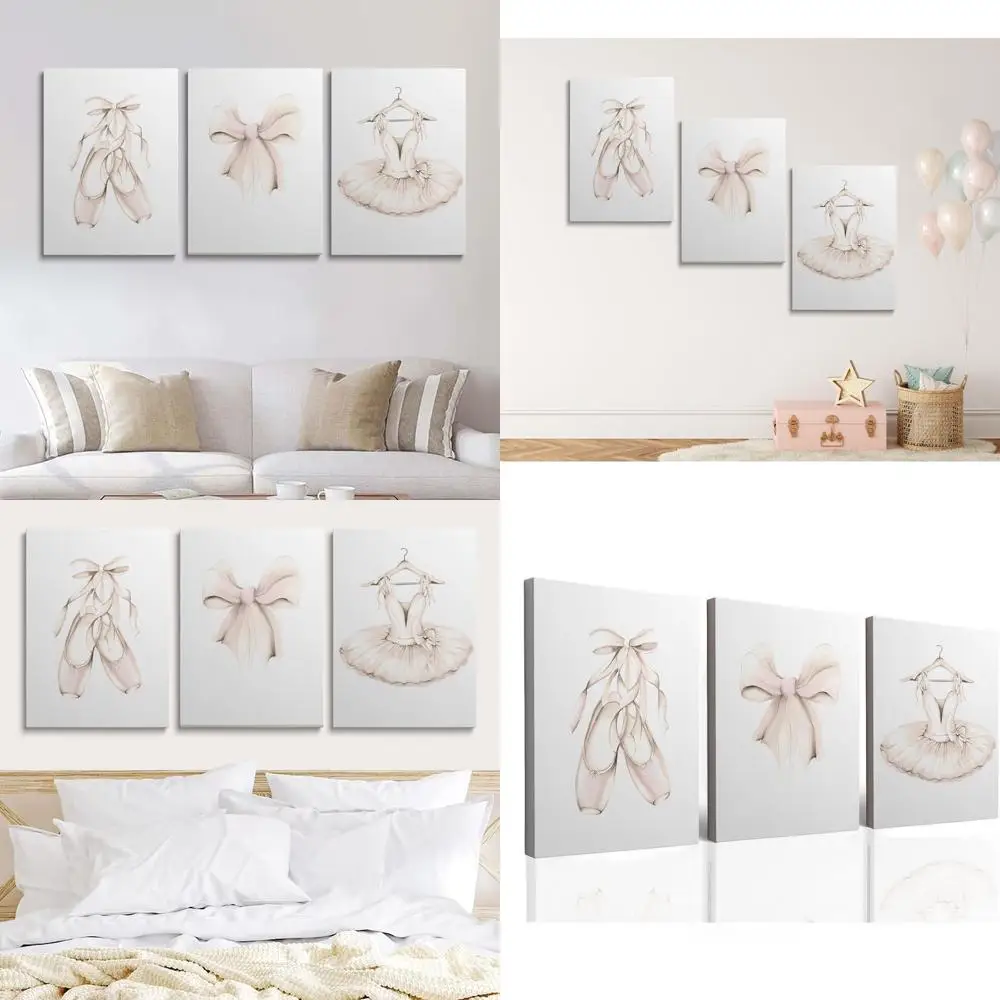 

Ballet Dancer Wall Art - Set of 3 Ballerina Prints, Beige, 12x16 inches, Wooden Framed for Girls' Room Decor