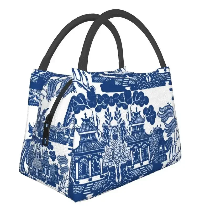 Blue Willow Chinoiserie Blue And White Porcelain Inspiration Insulated Lunch Bags Work Office Resuable Cooler Thermal Bento Box