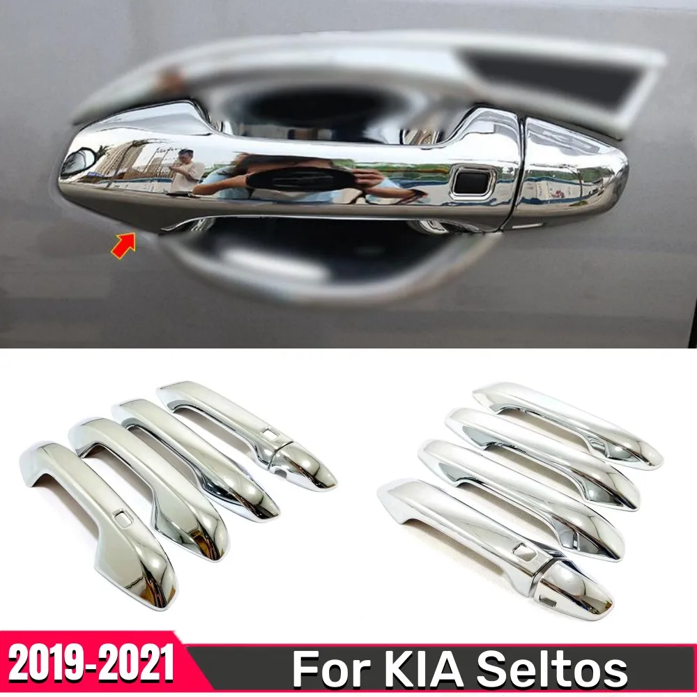 

LHD! 5 PCS ABS Chrome Car door protector Handle Decoration Cover Trim Sticker Car styling Accessories For KIA Seltos 2019-2021